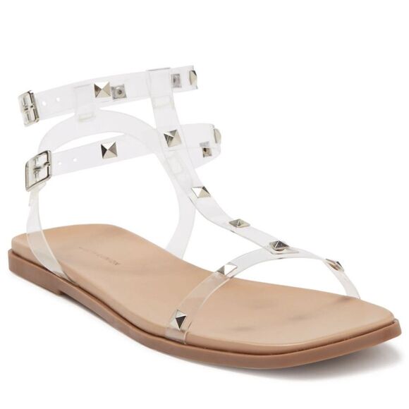 14th & Union Sandals Womens Size 8 Clear Finley Studded‎ Open Toe Ankle Strap - Picture 1 of 9